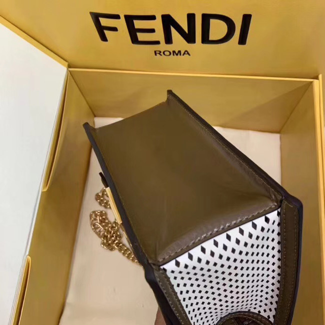 Fendi KAN U SMALL leather mini-bag 8BT312 Khaki&white