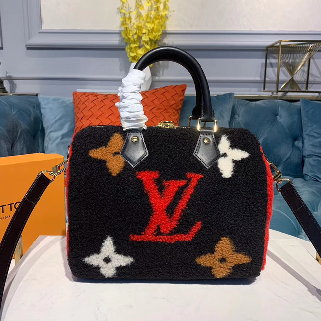 Louis vuitton original SPEEDY 25 wool M55423 black&red