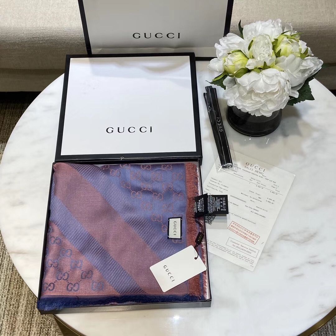 Gucci Cashmere Scarf GG9654 Blue