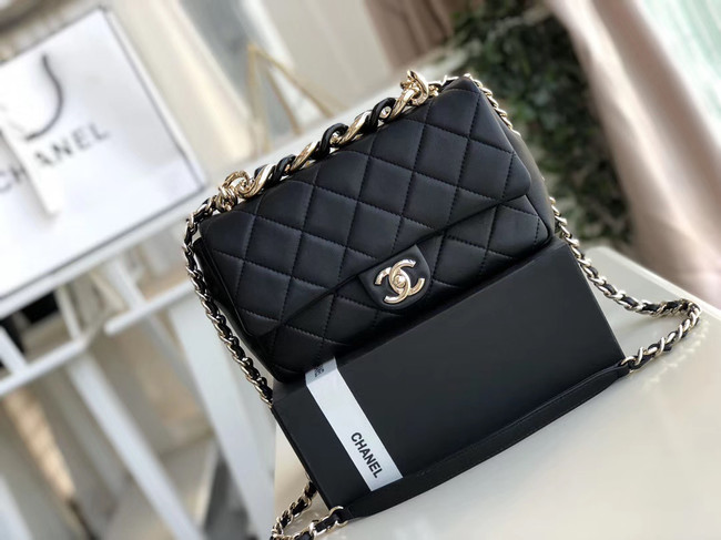 Chanel Lambskin Flap Bag &gold-Tone Metal AS1353 black