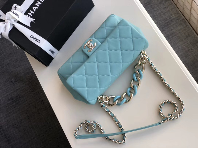 Chanel Lambskin Flap Bag &gold-Tone Metal AS1353 light blue
