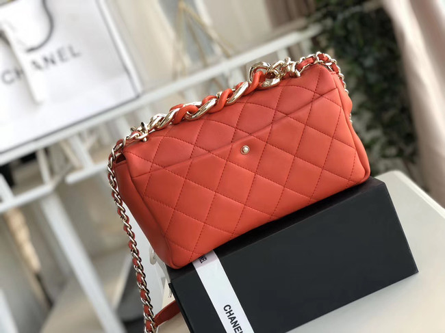 Chanel Lambskin Flap Bag &gold-Tone Metal AS1353 red