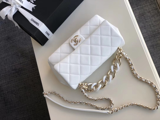 Chanel Lambskin Flap Bag &gold-Tone Metal AS1353 white