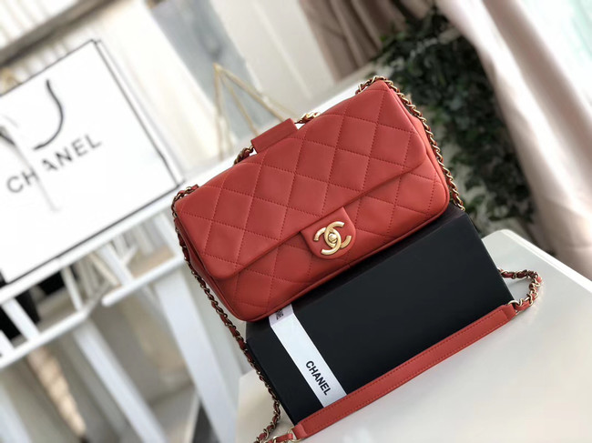 Chanel flap bag Lambskin & Gold Metal AS1358 red