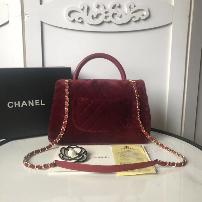 Chanel flap bag with top handle A92991 Burgundy