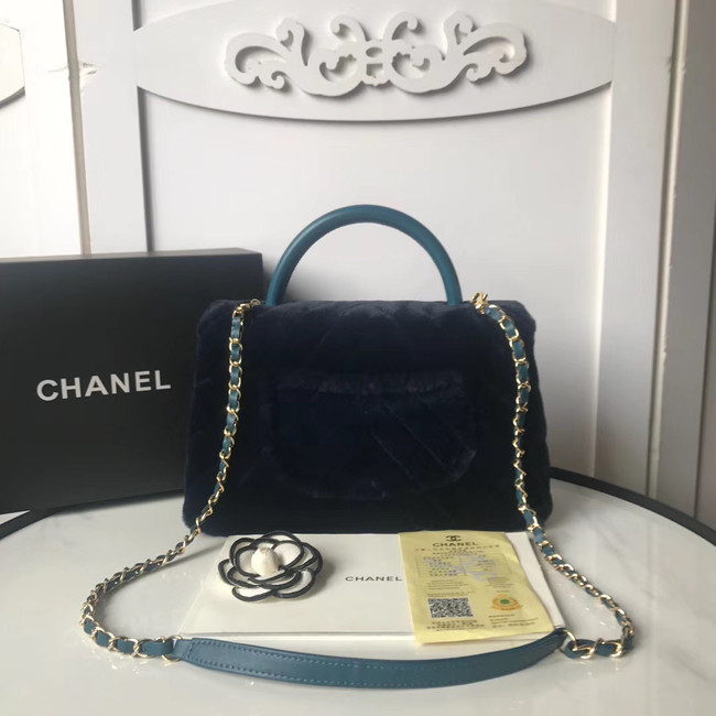 Chanel flap bag with top handle A92991 Royal Blue