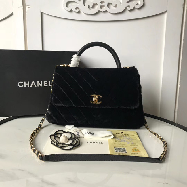 Chanel flap bag with top handle A92991 black