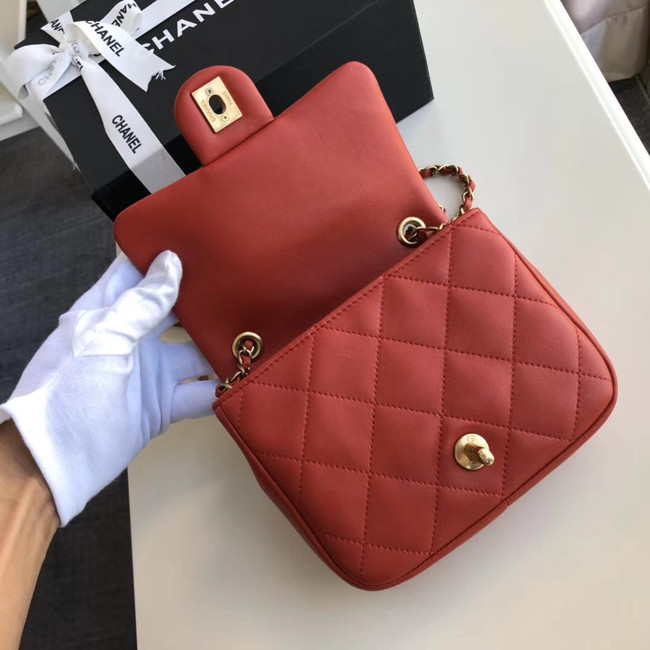 Chanel small flap bag Lambskin & Gold Metal AS1357 red