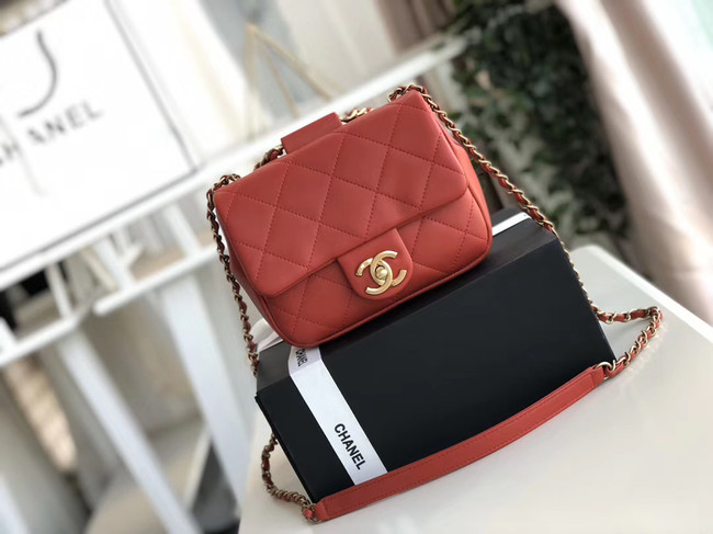 Chanel small flap bag Lambskin & Gold Metal AS1357 red