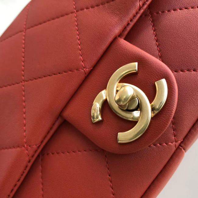 Chanel small flap bag Lambskin & Gold Metal AS1357 red