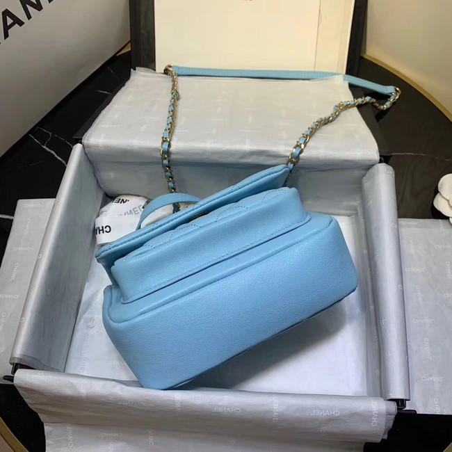 Chanel flap bag Grained Calfskin & Gold-Tone Metal AS1155 light blue