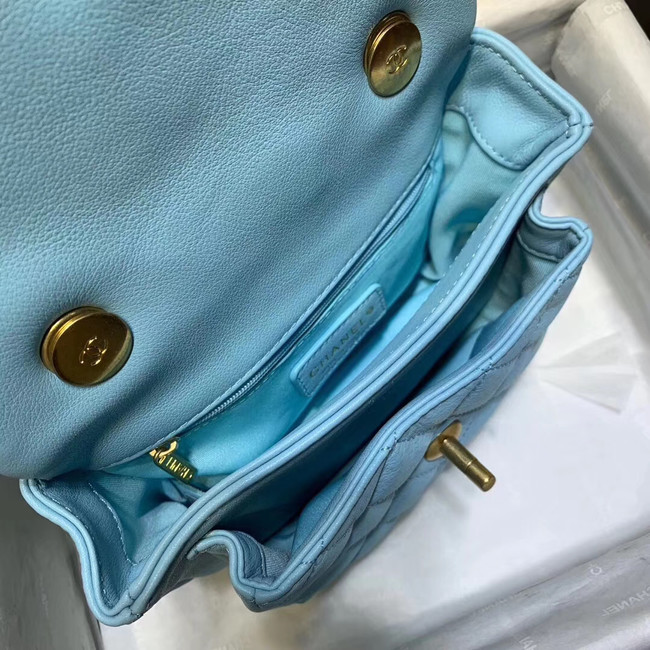 Chanel flap bag Grained Calfskin & Gold-Tone Metal AS1155 light blue