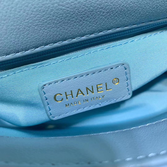 Chanel flap bag Grained Calfskin & Gold-Tone Metal AS1155 light blue