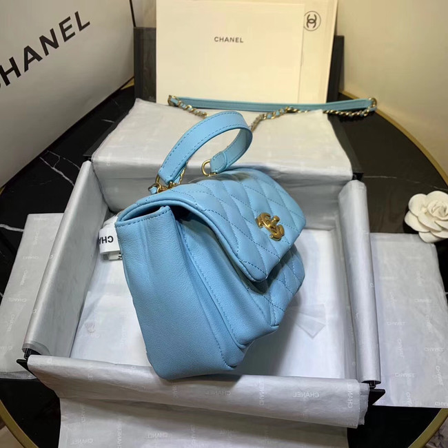 Chanel flap bag Grained Calfskin & Gold-Tone Metal AS1155 light blue