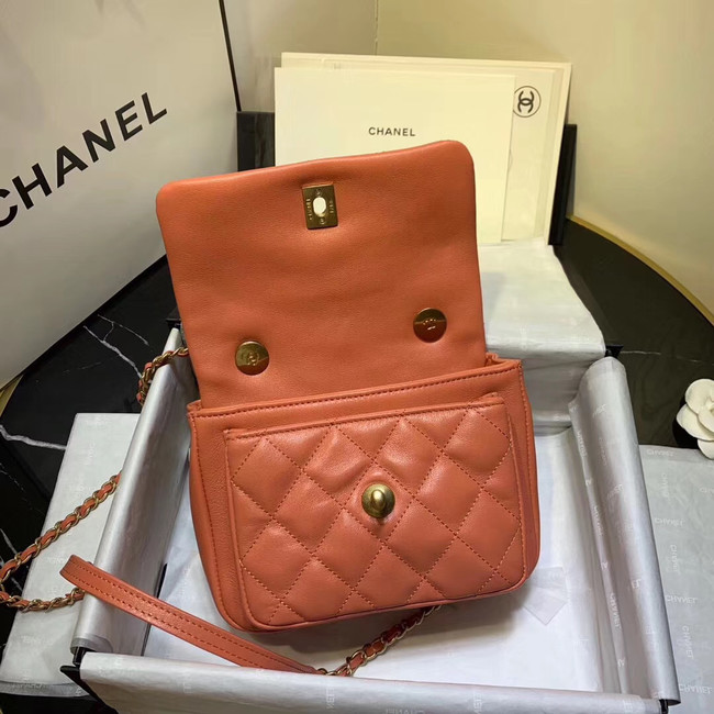 Chanel flap bag Grained Calfskin & Gold-Tone Metal AS1155 orange