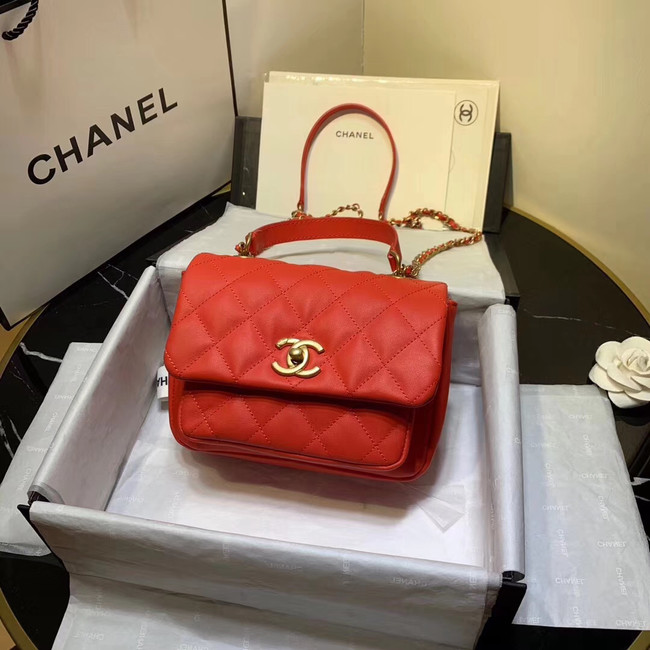 Chanel flap bag Grained Calfskin & Gold-Tone Metal AS1155 red