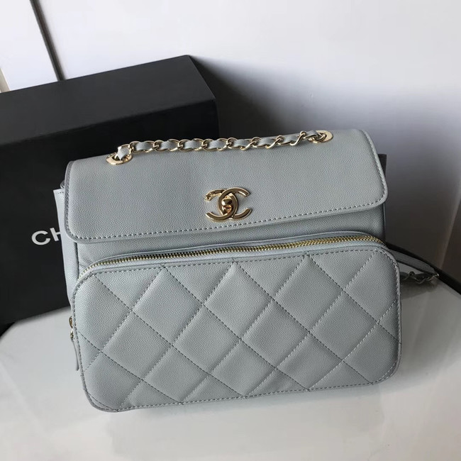 Chanel flap bag Grained Calfskin & Gold-Tone Metal AS1199 grey