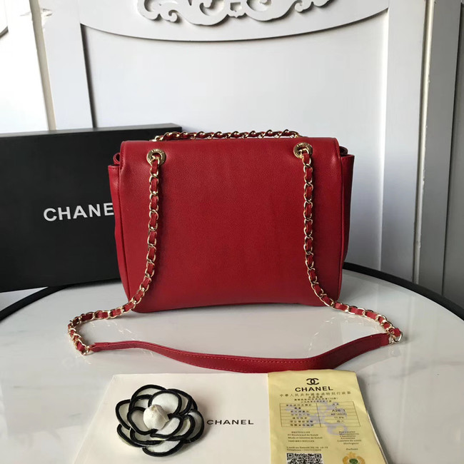 Chanel flap bag Grained Calfskin & Gold-Tone Metal AS1199 red