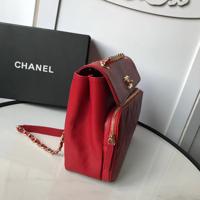 Chanel flap bag Grained Calfskin & Gold-Tone Metal AS1199 red