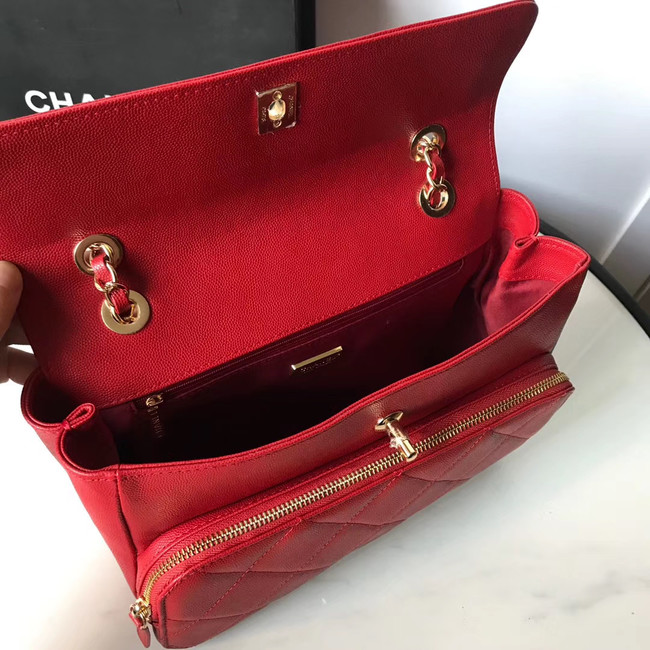 Chanel flap bag Grained Calfskin & Gold-Tone Metal AS1199 red