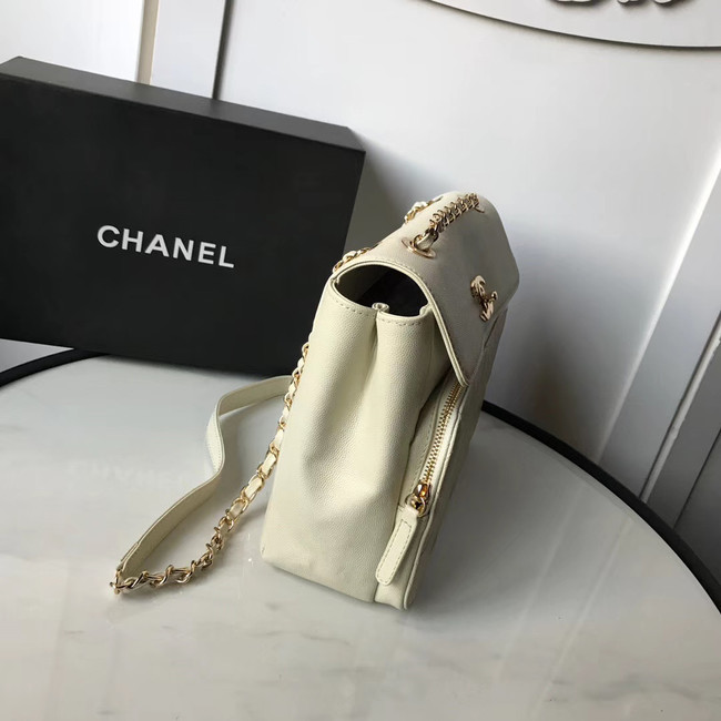 Chanel flap bag Grained Calfskin & Gold-Tone Metal AS1199 white