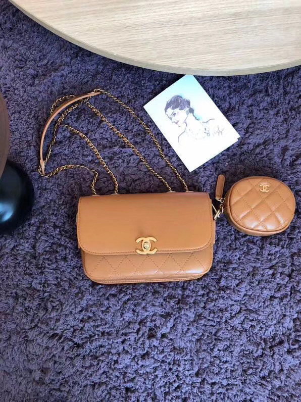 CHANEL Flap Bag Lambskin&Gold-Tone Metal AS1094 Camel