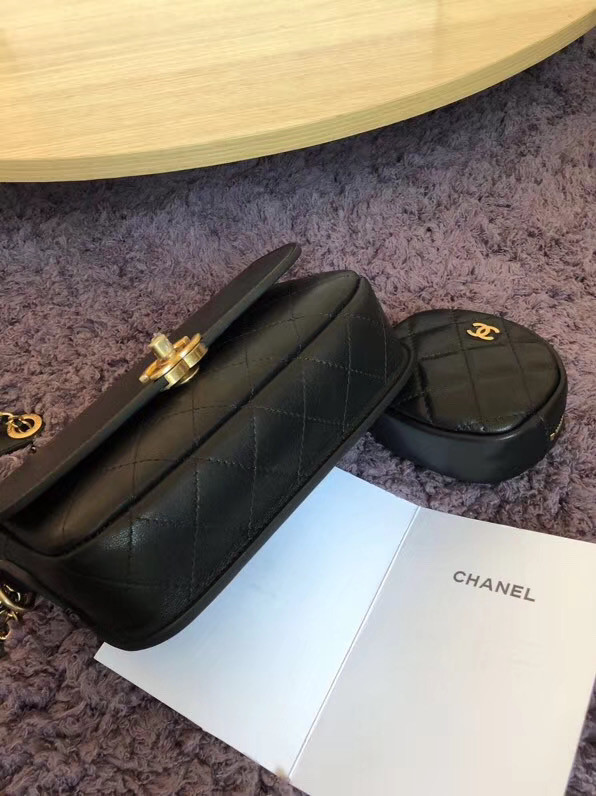 CHANEL Flap Bag Lambskin&Gold-Tone Metal AS1094 black