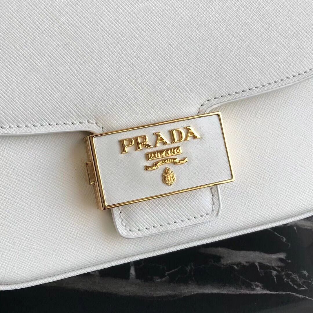 Prada Embleme Saffiano leather bag 1BD217 white