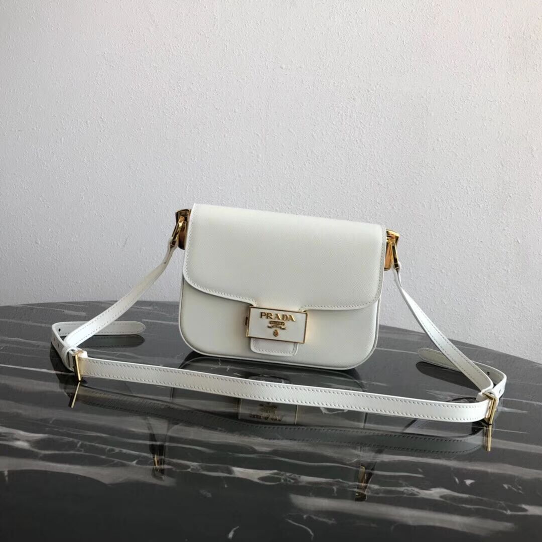 Prada Embleme Saffiano leather bag 1BD217 white