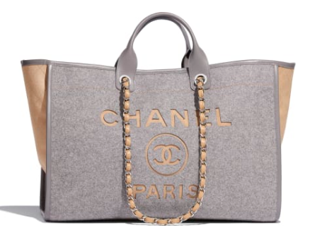 Chanel Original Tote Shopping Bag Wool calfskin & Silver-Tone Metal A93786 Grey&beige