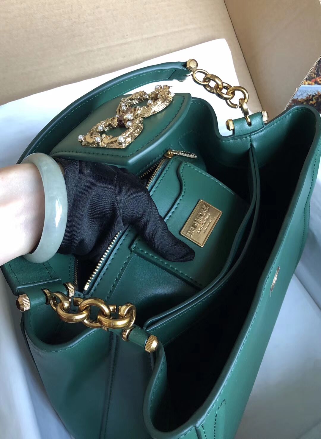 Dolce & Gabbana Origianl Leather Bag 4918 Blackish green