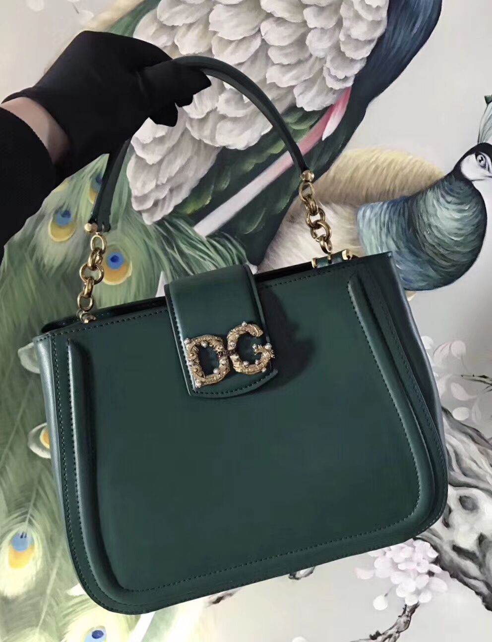 Dolce & Gabbana Origianl Leather Bag 4918 Blackish green