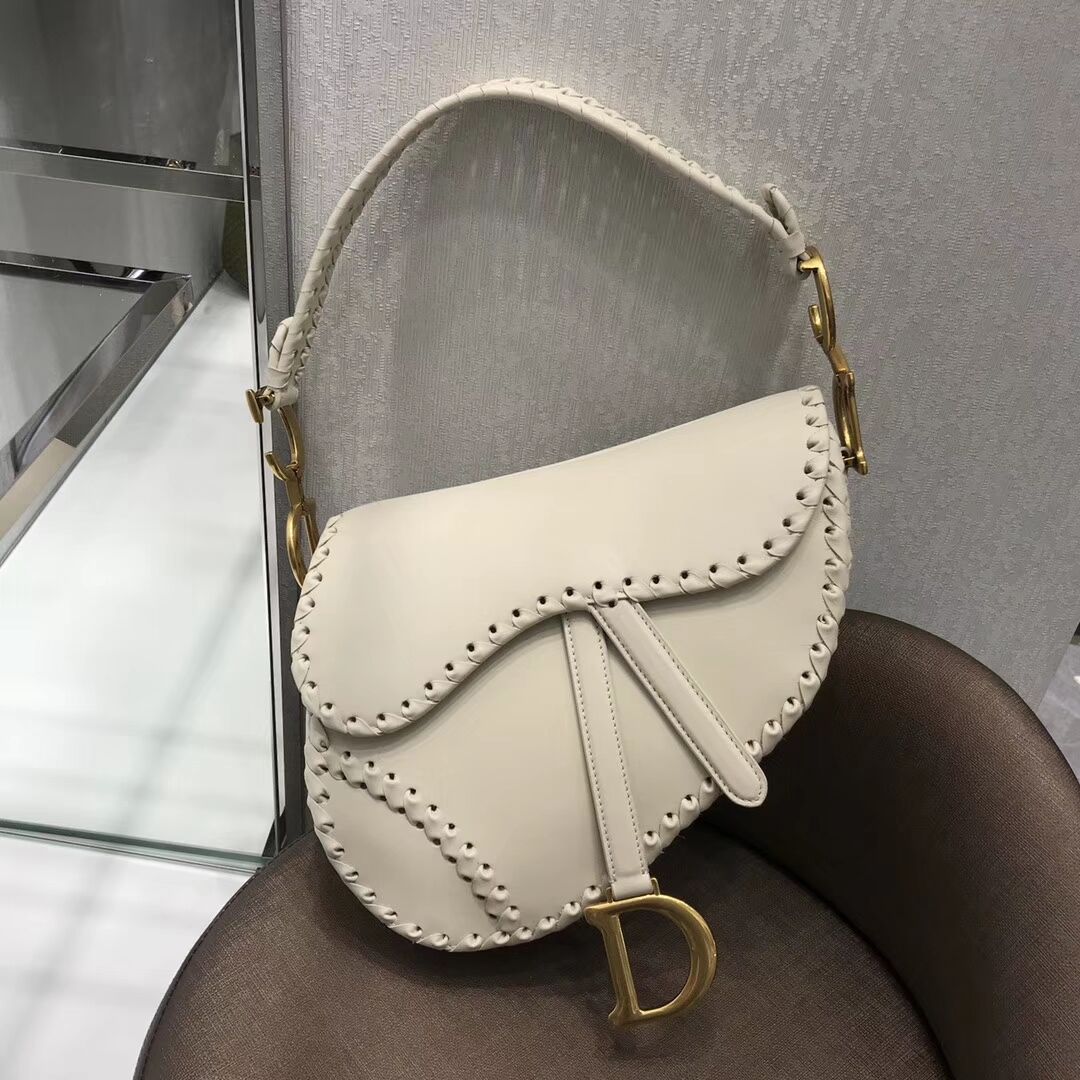 Dior MINI SADDLE BAG IN BLACK CALFSKIN M0447 white