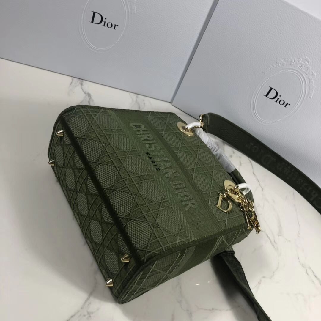 LADY DIOR TOTE BAG IN EMBROIDERED CANVAS C4532 Blackish green  