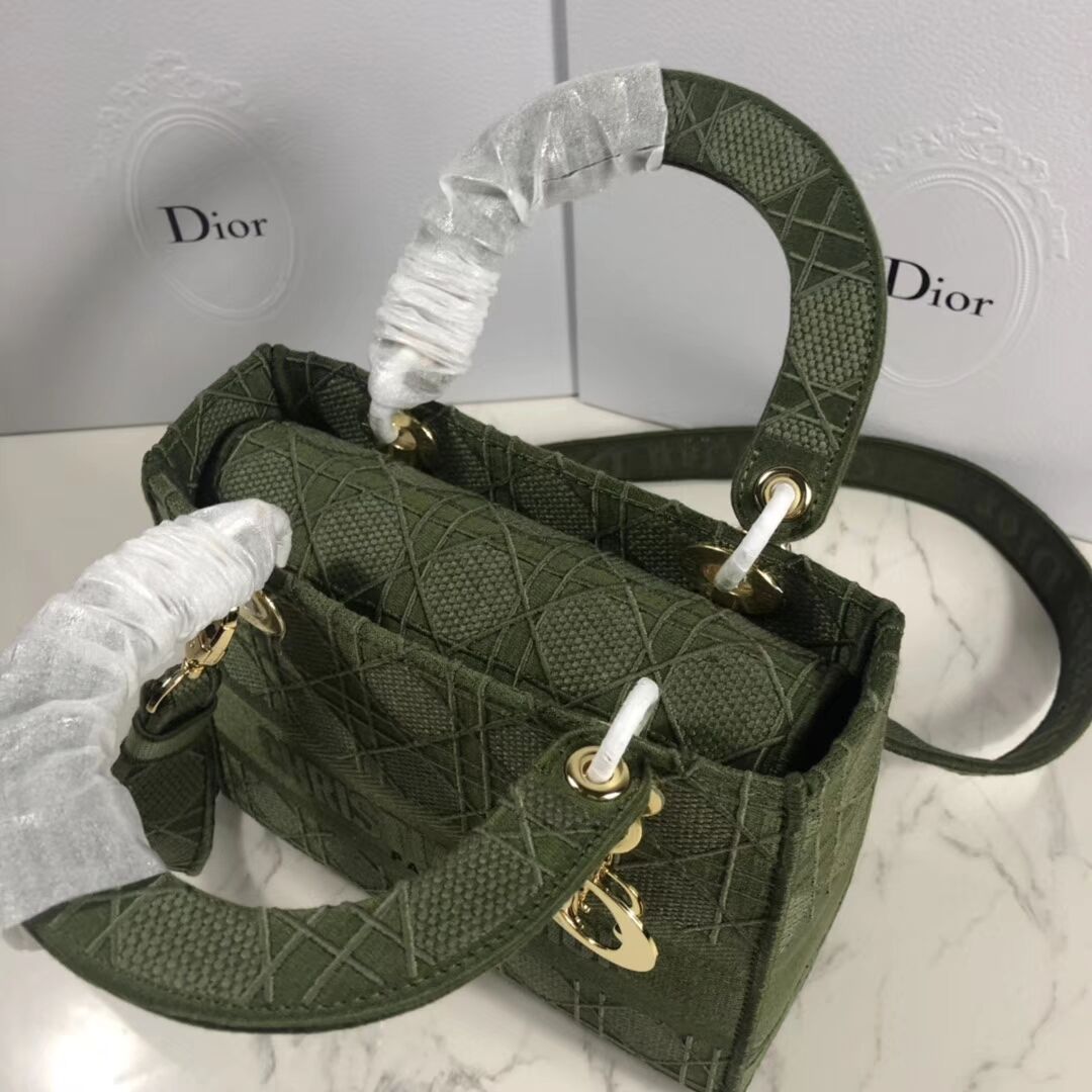 LADY DIOR TOTE BAG IN EMBROIDERED CANVAS C4532 Blackish green  