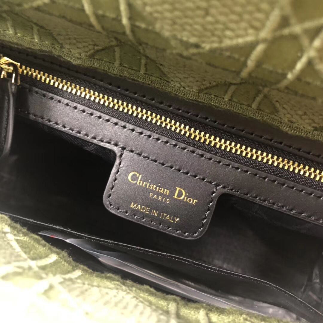 LADY DIOR TOTE BAG IN EMBROIDERED CANVAS C4532 Blackish green  