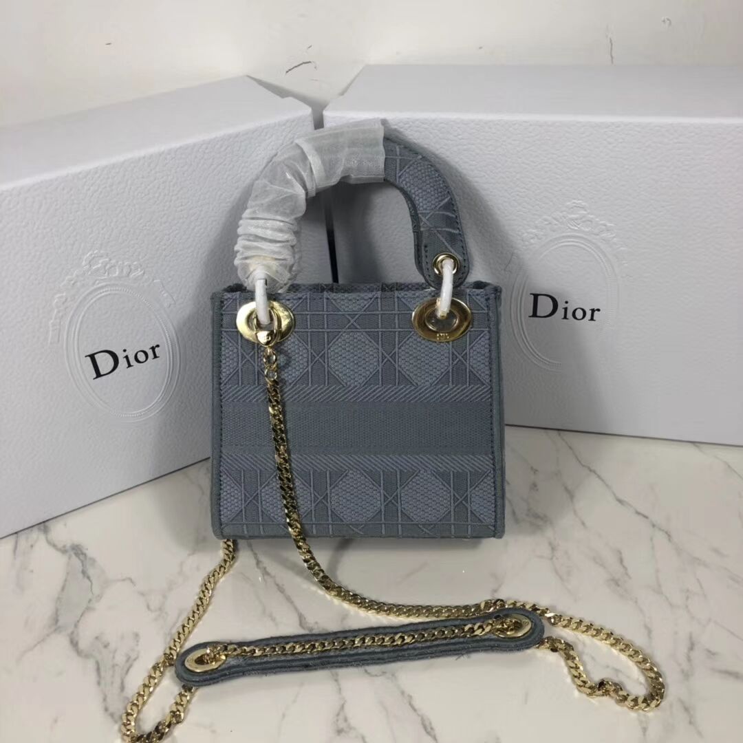 MINI LADY DIOR TOTE BAG IN EMBROIDERED CANVAS C4531 grey blue