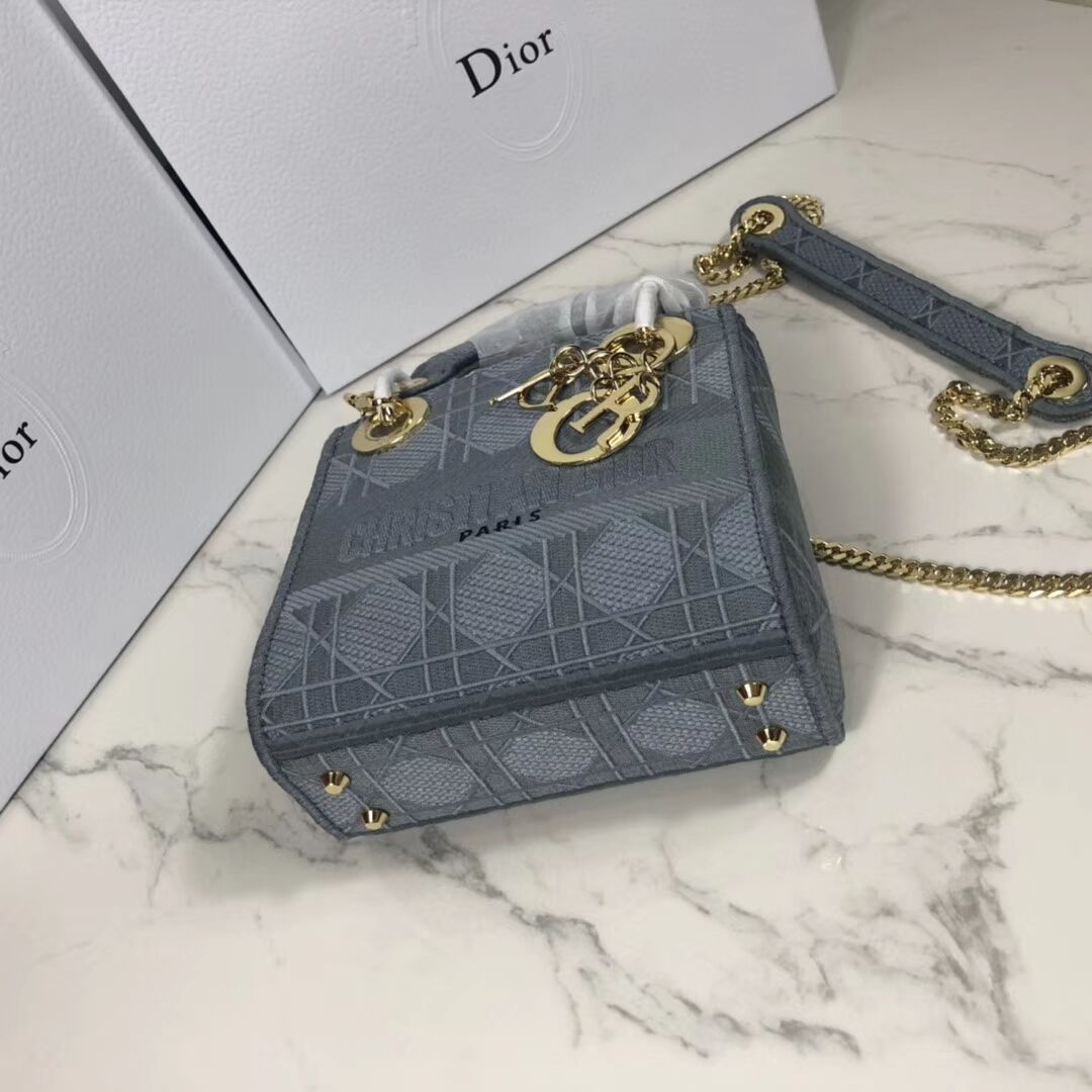 MINI LADY DIOR TOTE BAG IN EMBROIDERED CANVAS C4531 grey blue