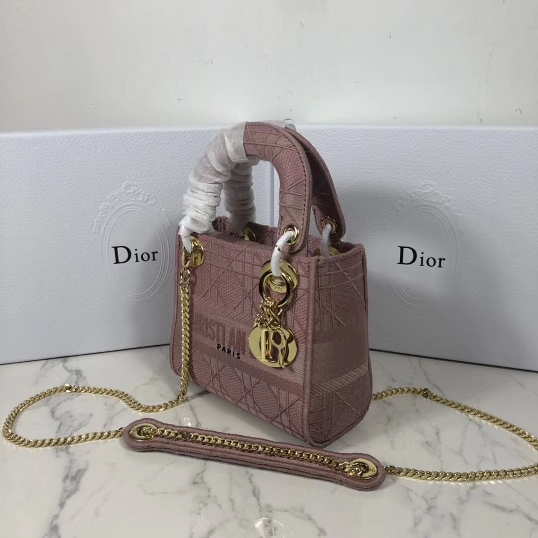 MINI LADY DIOR TOTE BAG IN EMBROIDERED CANVAS C4531 pink