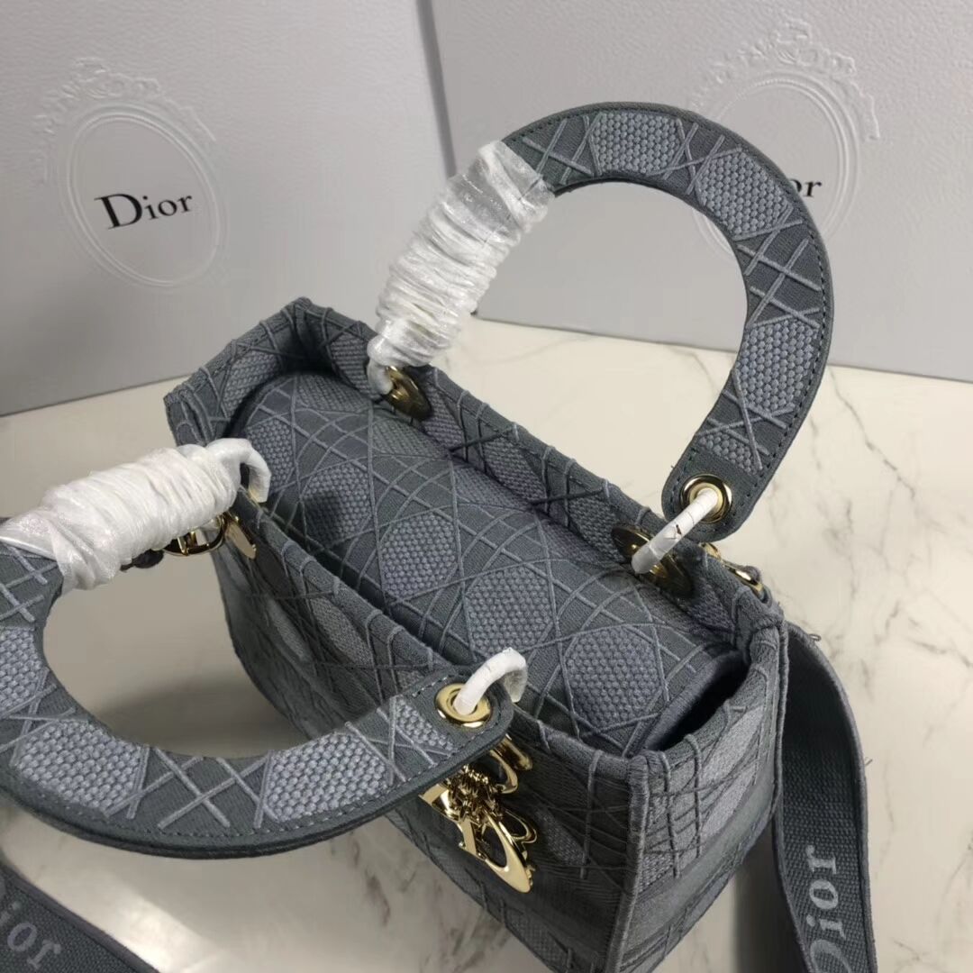 LADY DIOR TOTE BAG IN EMBROIDERED CANVAS C4532 grey blue