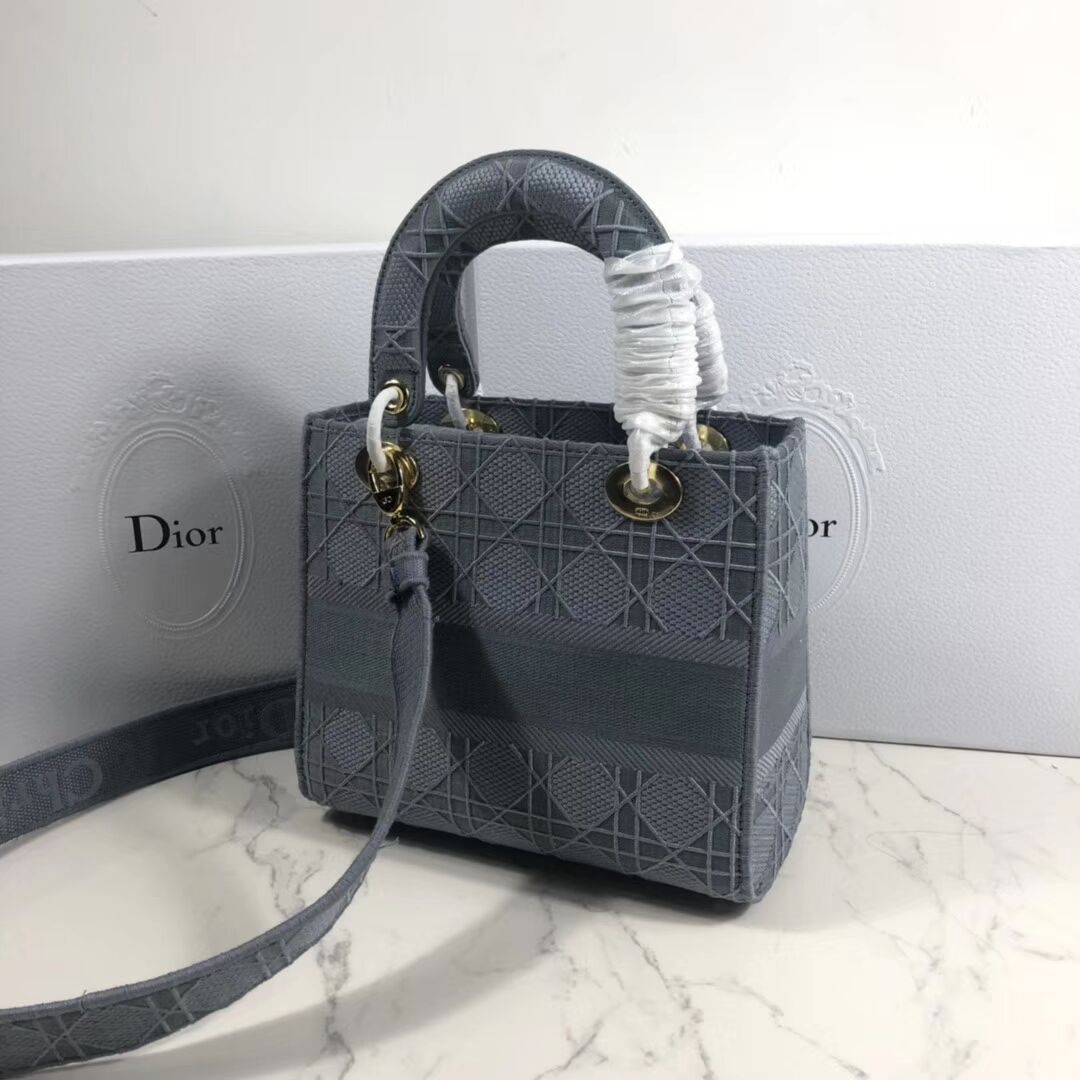 LADY DIOR TOTE BAG IN EMBROIDERED CANVAS C4532 grey blue