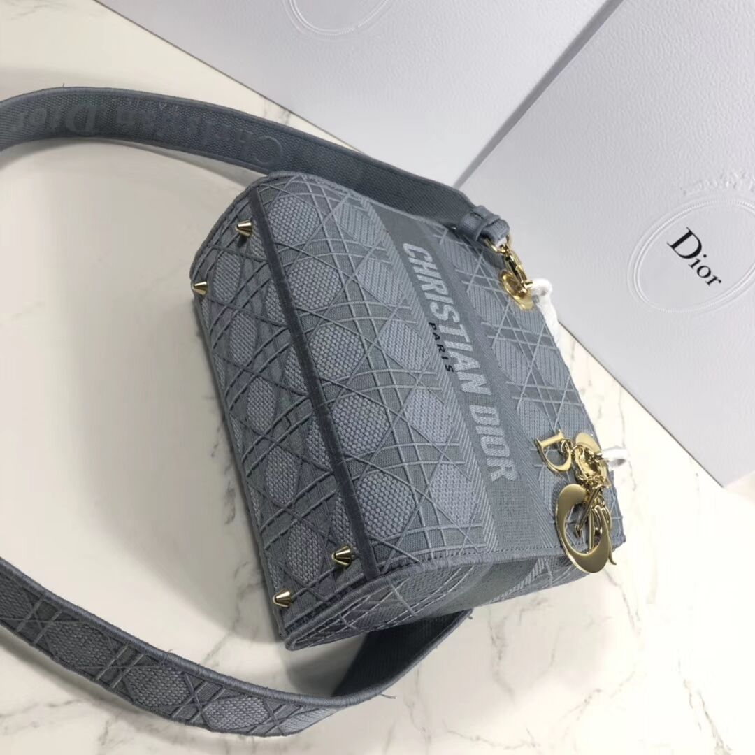 LADY DIOR TOTE BAG IN EMBROIDERED CANVAS C4532 grey blue