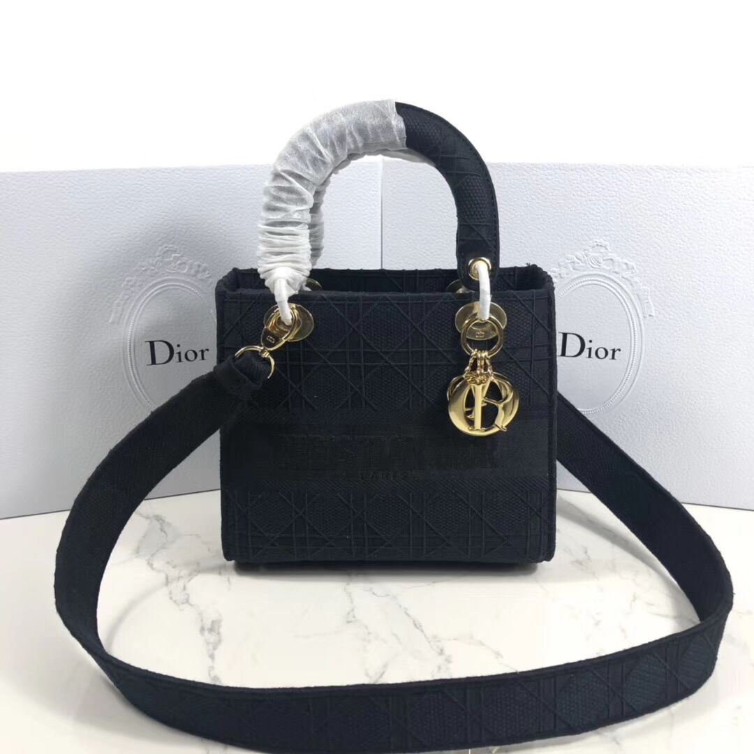 LADY DIOR TOTE BAG IN EMBROIDERED CANVAS C4532 black