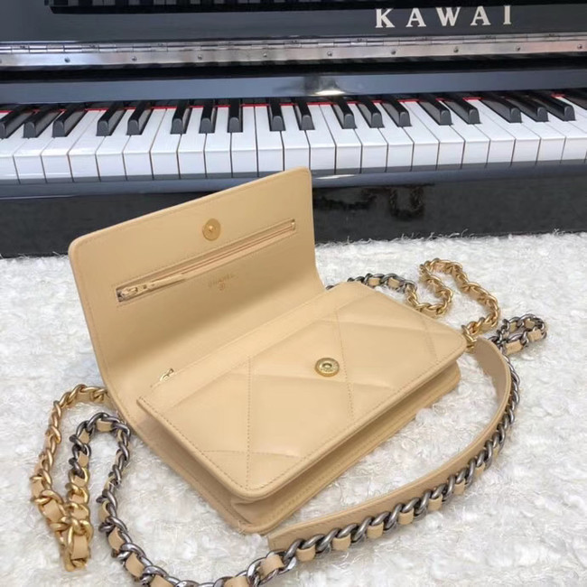 Chanel 19 Classic Sheepskin Leather Chain Wallet AP0957 apricot