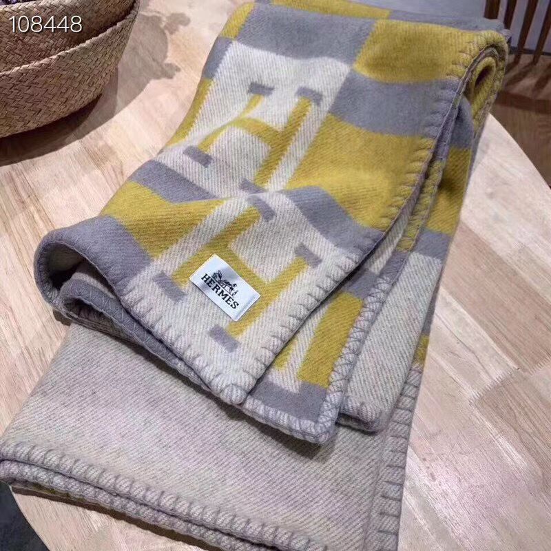 Hermes Lambswool & Cashmere Shawl & Blanket 71152 Yellow