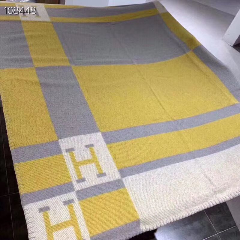 Hermes Lambswool & Cashmere Shawl & Blanket 71152 Yellow