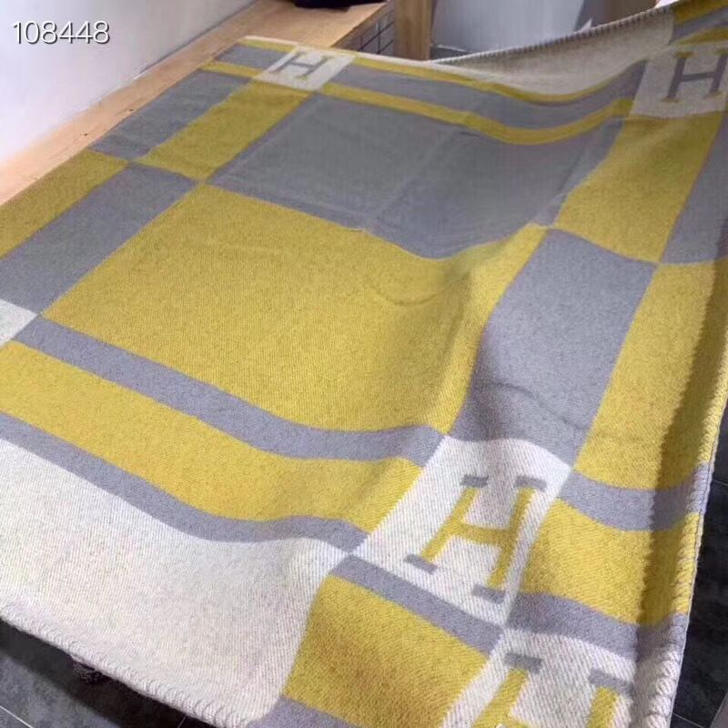 Hermes Lambswool & Cashmere Shawl & Blanket 71152 Yellow