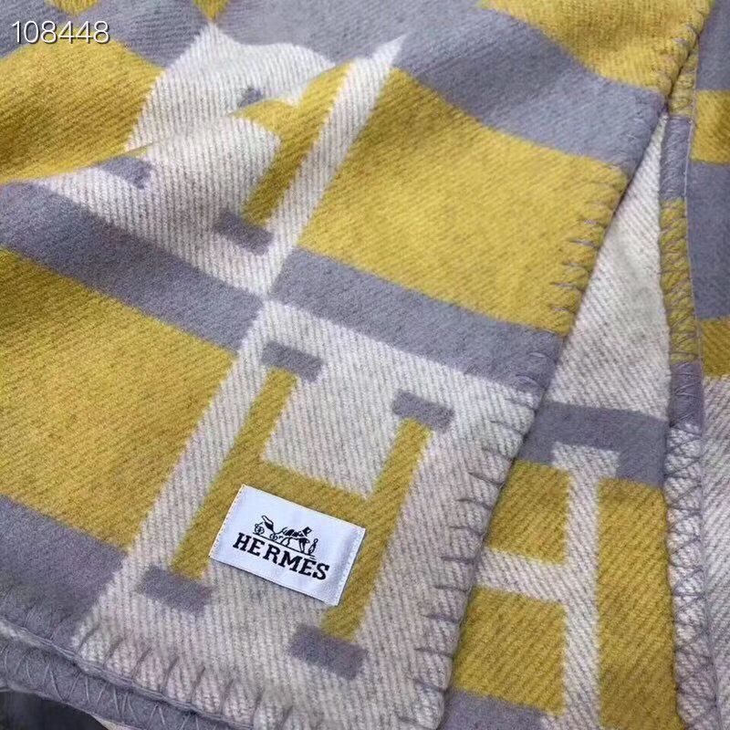 Hermes Lambswool & Cashmere Shawl & Blanket 71152 Yellow