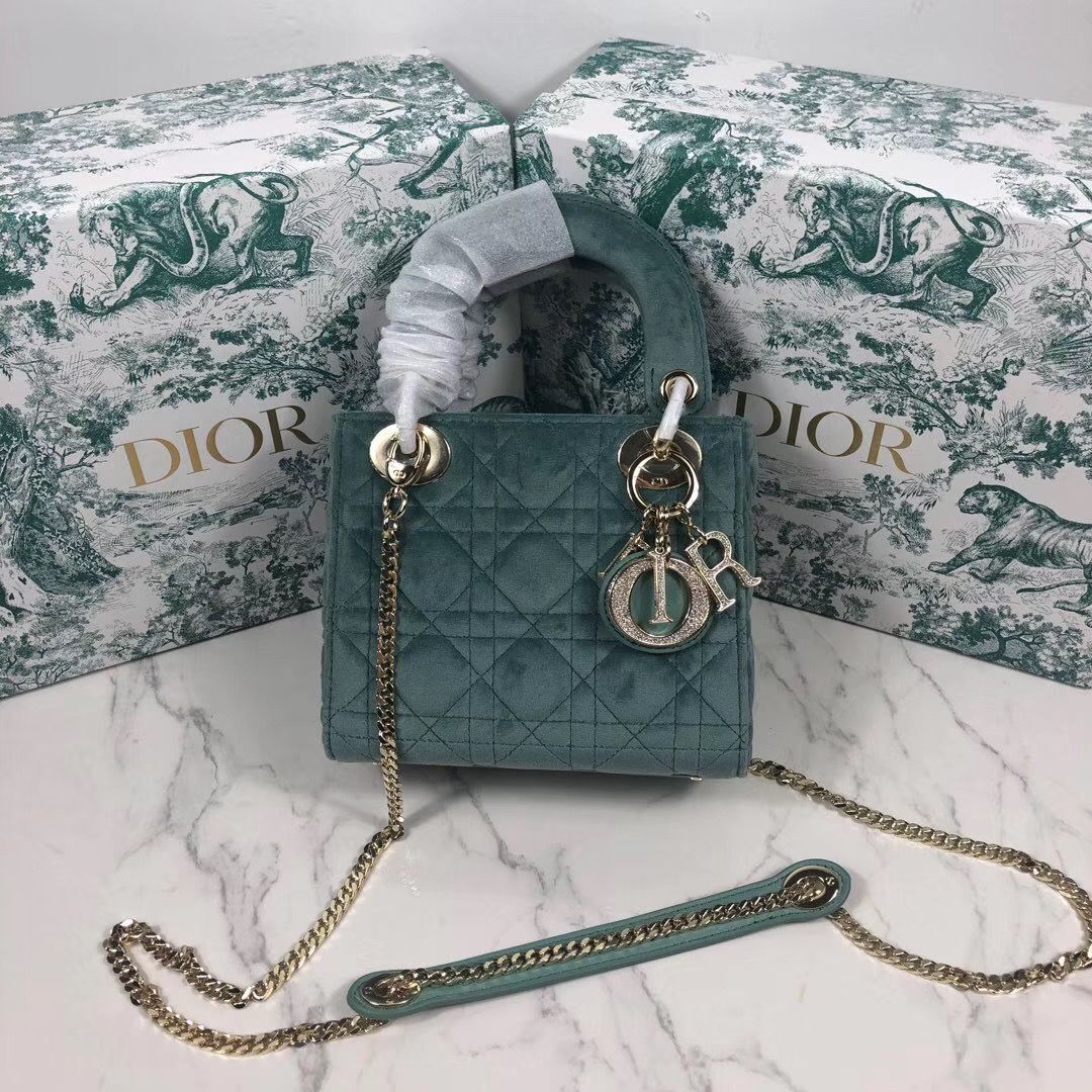 MINI LADY DIOR Velvet BAG M424 Green