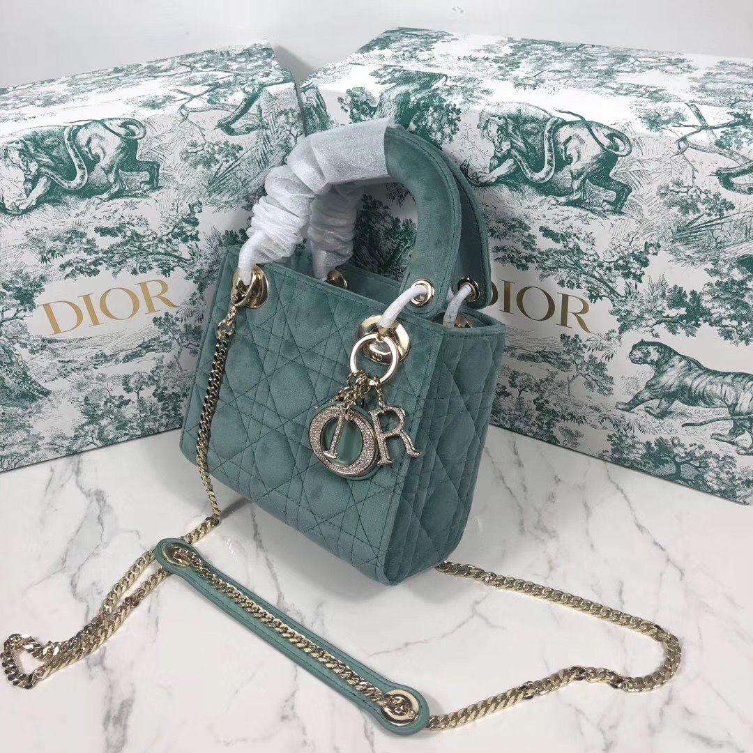 MINI LADY DIOR Velvet BAG M424 Green